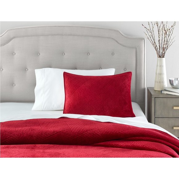 Charter Club Damask Velvet 3 pc King Coverlet, Red - Picture 5 of 12